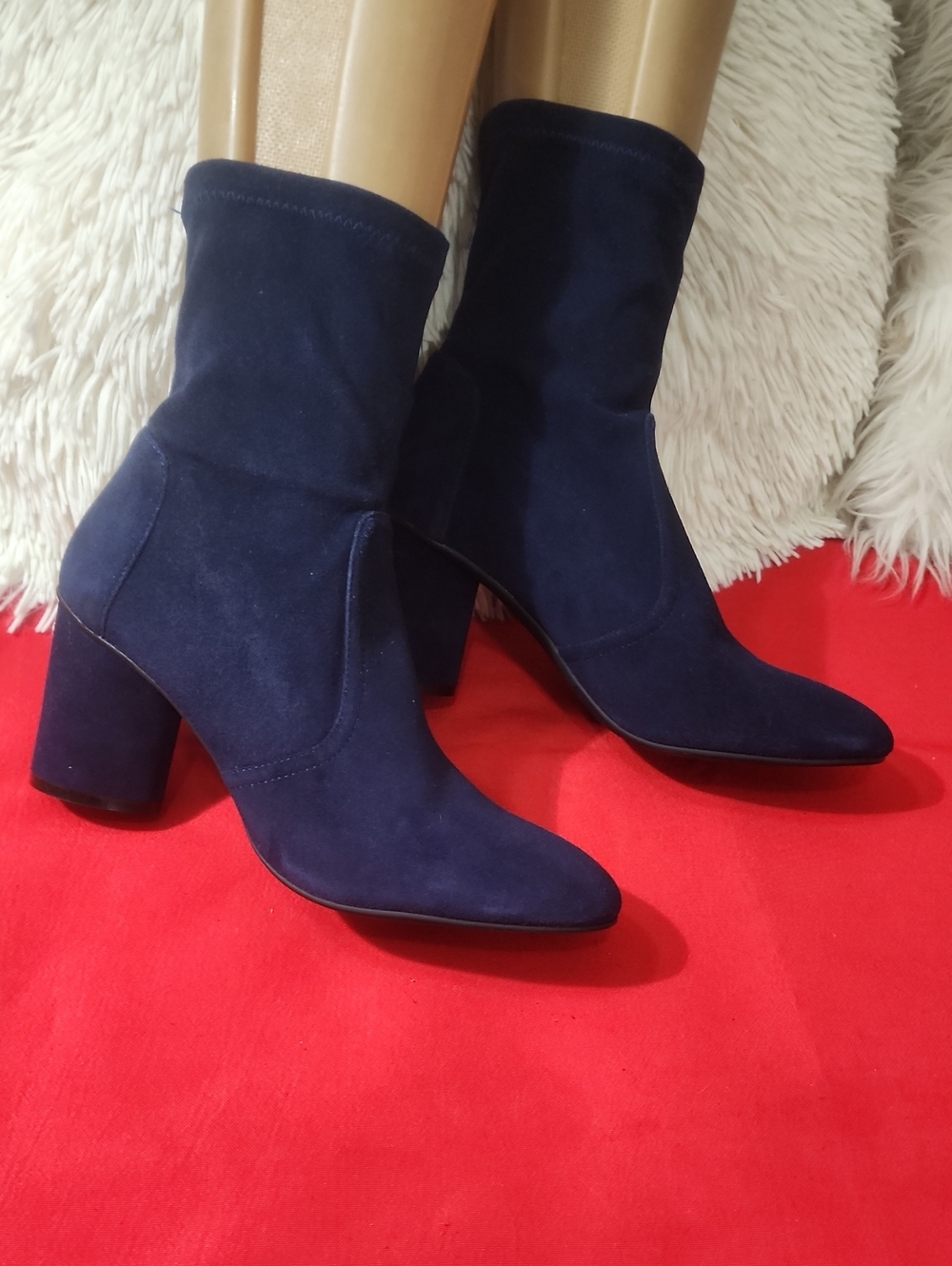 Stuart Weitzman Margot Block Navy Suede Block Heel Ankle Boots